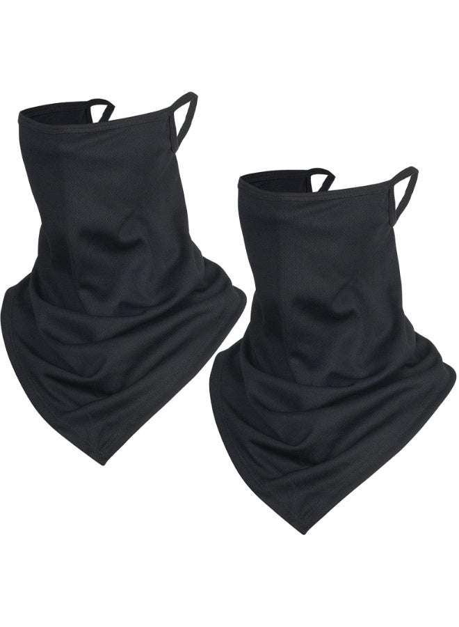 Neck Gaiter with Ear Loops, Black, Breathable UV Protection Face Scarf Bandana, 23.5 x 45 cm, 2 Pack - Image 1