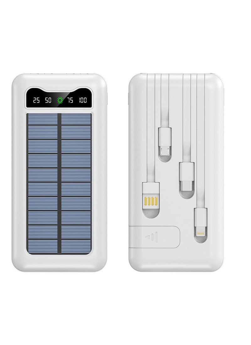 Multi-function solar power bank with built-in charging cable 10000 mAh large capacity mobile power supply with lazy stand (white)