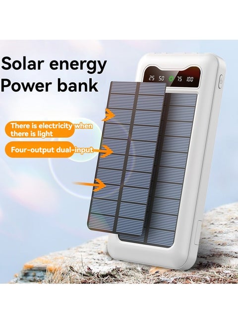 Multi-function solar power bank with built-in charging cable 10000 mAh large capacity mobile power supply with lazy stand (white)