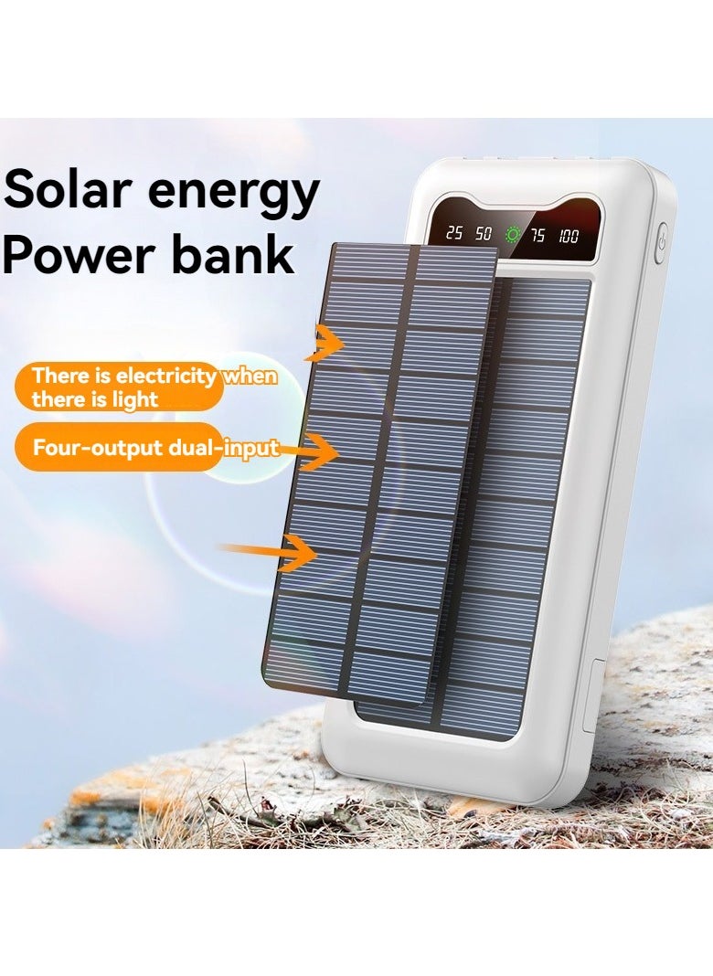 Multi-function solar power bank with built-in charging cable 10000 mAh large capacity mobile power supply with lazy stand (white)