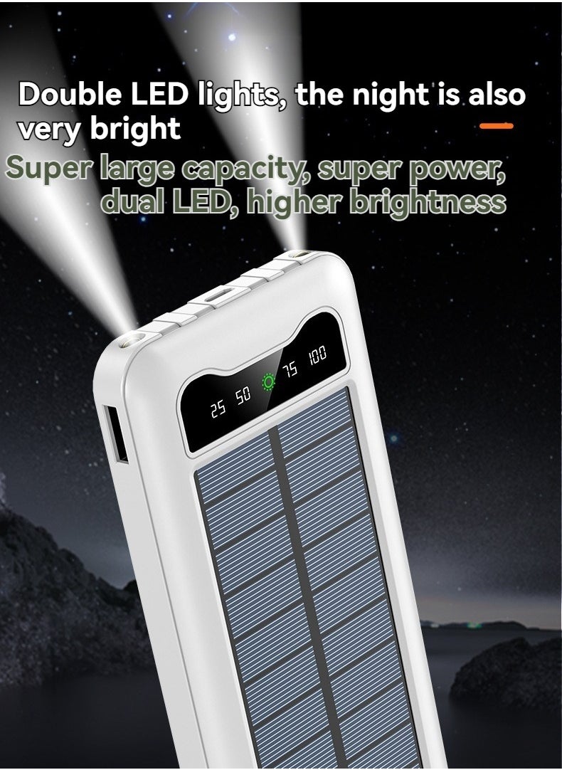 Multi-function solar power bank with built-in charging cable 10000 mAh large capacity mobile power supply with lazy stand (white)