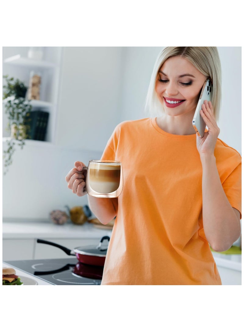 SOLARAE 10oz Double Wall Glass Coffee Mugs Set of 2, Large Insulated Espresso Cups, insulated glass coffee cups, glass mugs with handles, borosilicate glass mug for Cappuccino, Americano, Tea, Beverage - Image 5