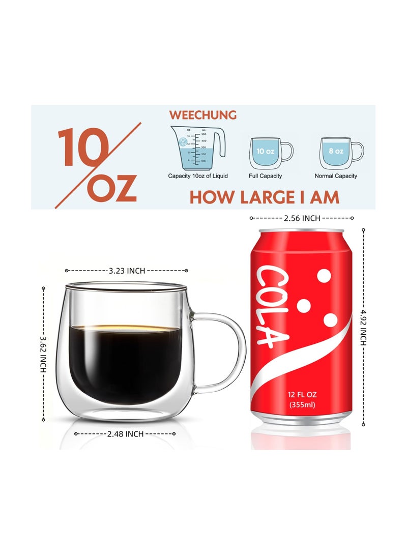 SOLARAE 10oz Double Wall Glass Coffee Mugs Set of 2, Large Insulated Espresso Cups, insulated glass coffee cups, glass mugs with handles, borosilicate glass mug for Cappuccino, Americano, Tea, Beverage - Image 2