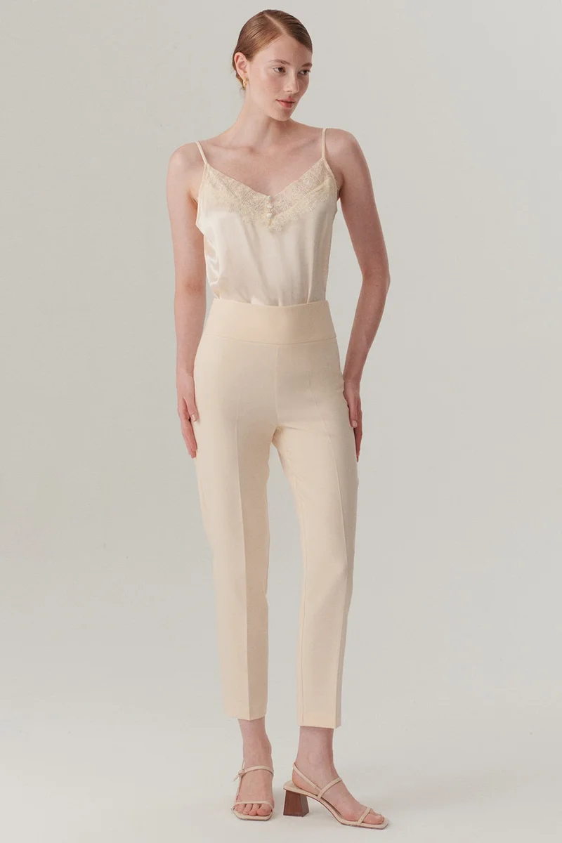 EXQUISE Straight Cut Regular Bone Trousers with Back Waist Detail