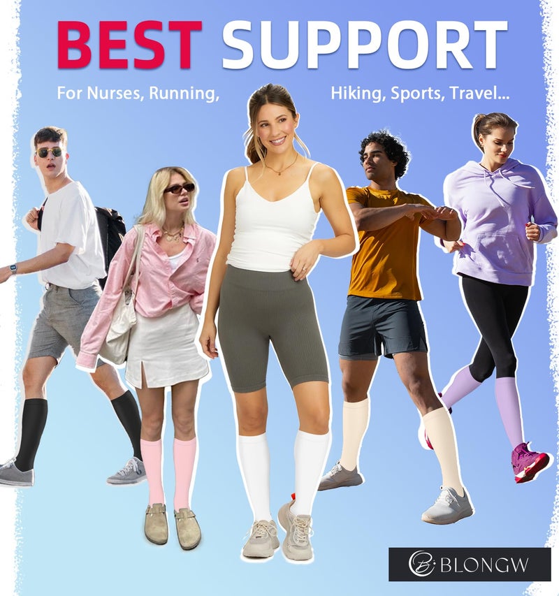 BLONGW Compression Socks for Women & Men Circulation (4 Pairs) 15-20 mmHg is Best Support for Nurses Running Hiking Travel,Small-Medium - Image 2