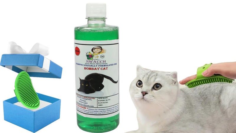 Swacch Bombay Cat Shampoo -500ml (Neem Alovera) + Bath Brush with Adjustable Straps Combo Pack - Image 1