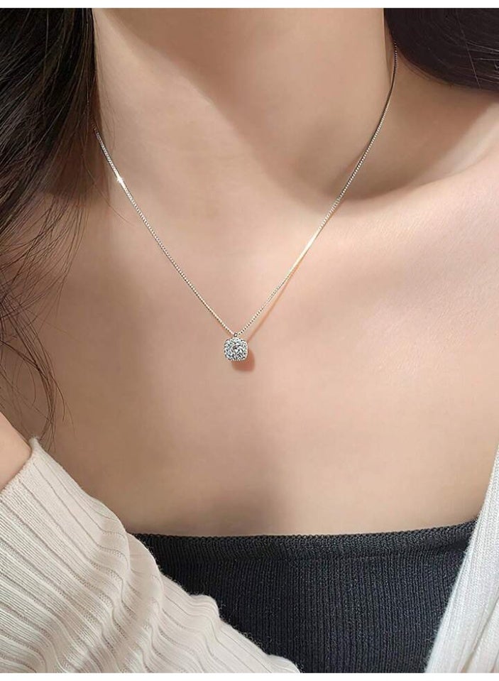 925 Sterling Silver Charms Delicate Luxurious Pendant Necklace Crafted From 925 Sterling Silver With High Quality And Precision Featuring A Sparkling Round Cubic Zirconia Center Stone Distinctively Set Within A Square Edged Frame And Surrounded By Small Sparkling Cubic Zirconia Stones Adding Depth And Extra Sparkle To The Princess She Deserves  - Image 3