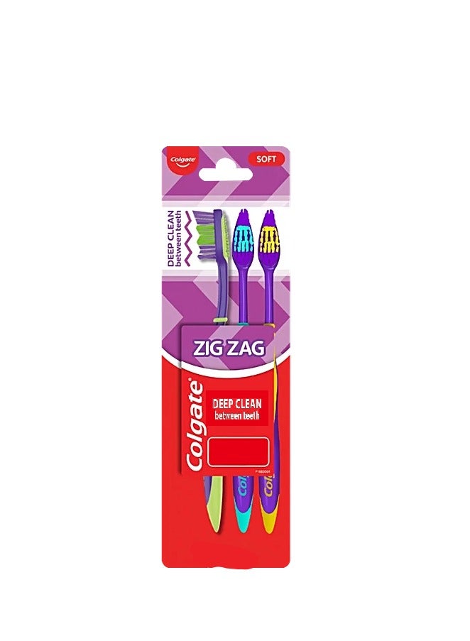 Zigzag Deep Clean toothbrush soft Multicolor pack of 3
