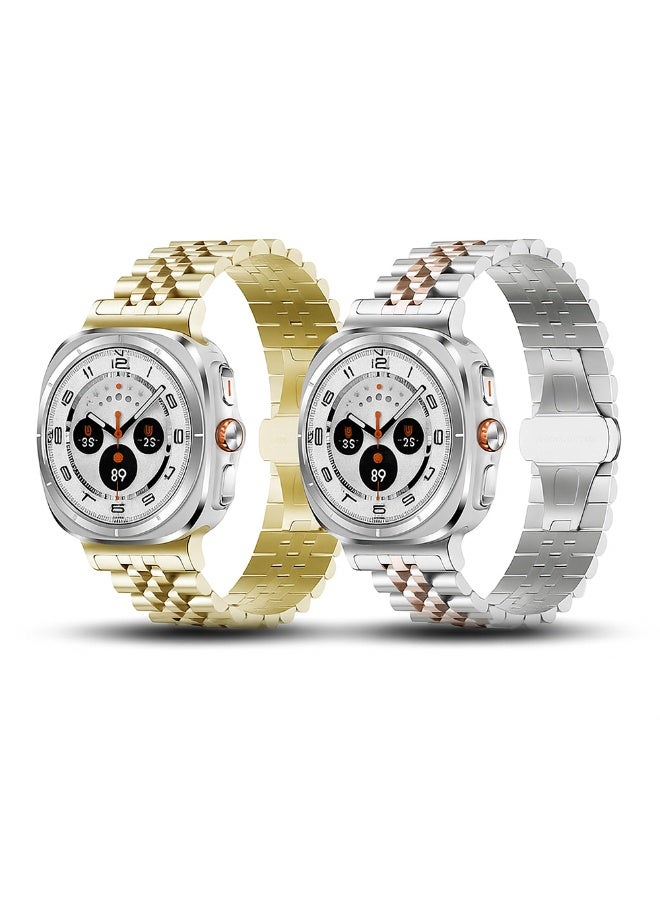 O Ozone (Pack of 2) Stainless Steel Watch Bands Compatibile with Samsung Galaxy Watch Ultra 47mm Strap,Stylish Watch Bracelet Replacement Strap for Galaxy Watch 7 Ultra 47mm - Gold/Silver & Rose Gold - Image 1