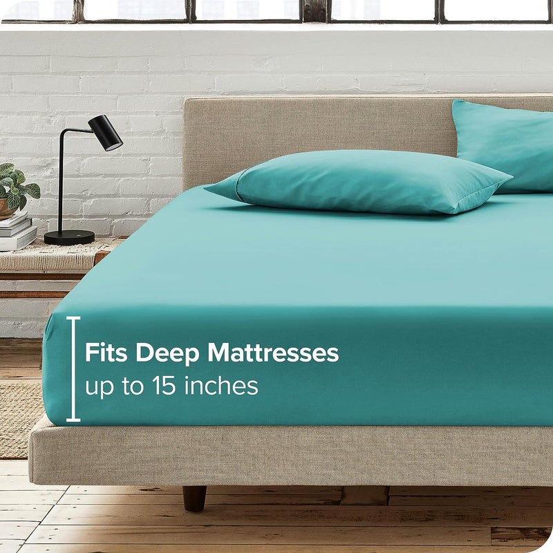 UmI. Brand Umi 100 GSM Brushed Micro Fabric Fitted Bedsheet with 2 Pillow Covers Queen 60x78 Inches Sky Blue - Image 3