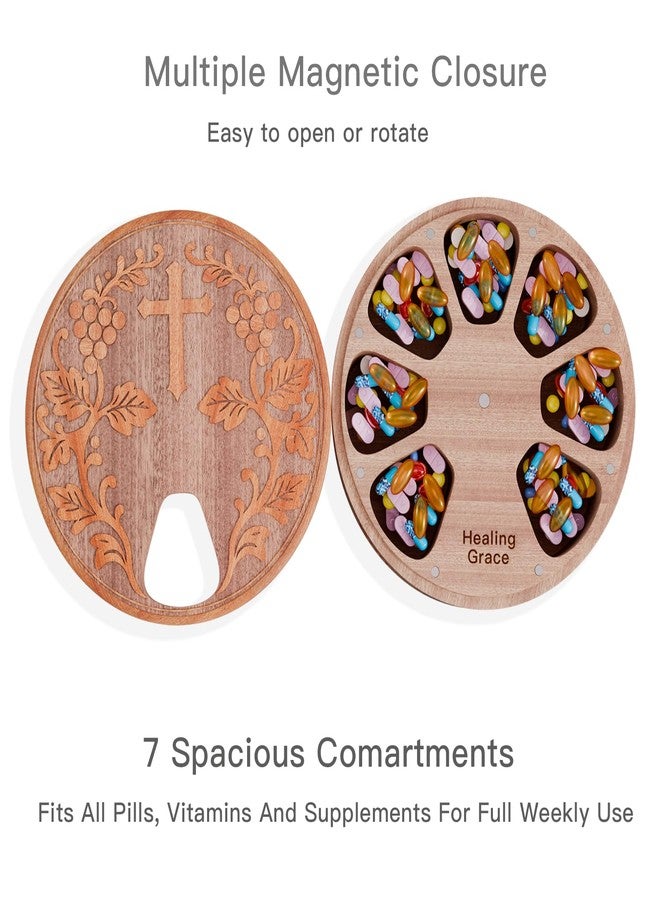 OYTKWU Wooden Weekly Pill Organizer - 7 Day Pill Box with Cross Engraving for Christian Religious Gift for Parents, Gift for Mom from Daughter Son (Sapele Max Healing Grace - Image 2