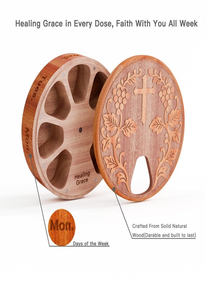 OYTKWU Wooden Weekly Pill Organizer - 7 Day Pill Box with Cross Engraving for Christian Religious Gift for Parents, Gift for Mom from Daughter Son (Sapele Max Healing Grace - Image 5