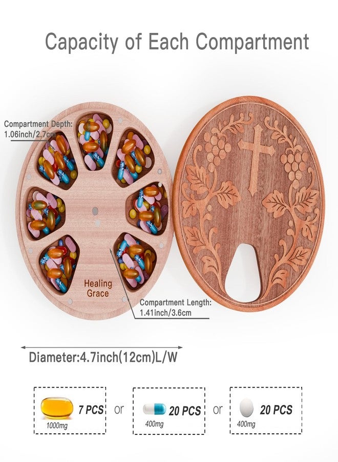 OYTKWU Wooden Weekly Pill Organizer - 7 Day Pill Box with Cross Engraving for Christian Religious Gift for Parents, Gift for Mom from Daughter Son (Sapele Max Healing Grace - Image 3