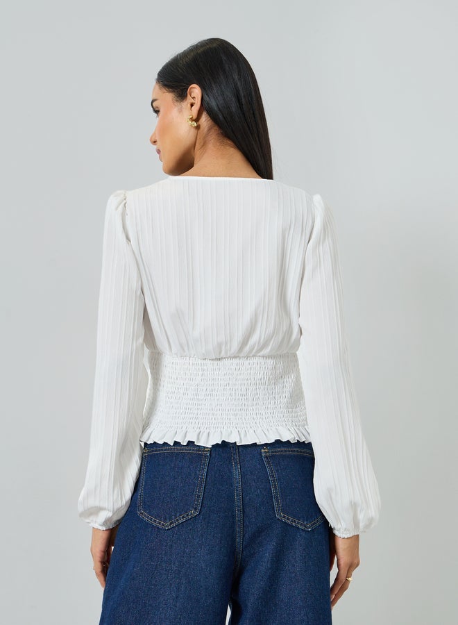 Take Two White Long Sleeve Top with Lace Trim - Image 4