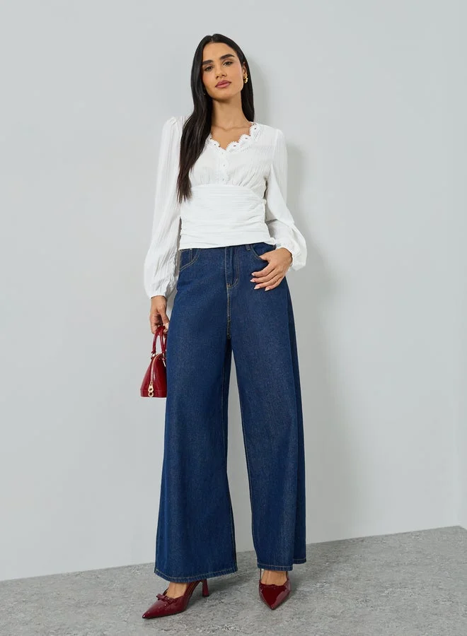 Take Two White Long Sleeve Top with Lace Trim