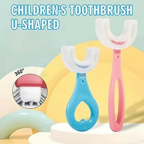 Kettlekane U Shaped Toothbrush For Kids | Manual U Type 360 Degree Soft Silicone Oral Teeth Cleaning Gift For Baby Infant Toddler Children (Multicolore) Pack of (2) - Image 2