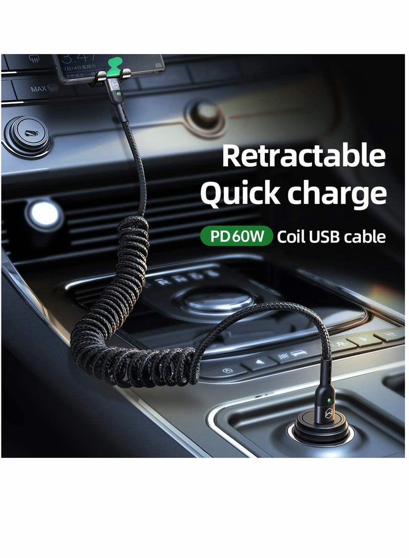 USB Cables, USB C to USB C, Coiled Cable Retractable USB C, Sprial Cable Pd 60w, Type C To Type C, Elastic Charging&data Cord, Spring Data Cable, Suitable For Xiaomi 10 Huawei P40 Pro Charging Cable  - Image 2