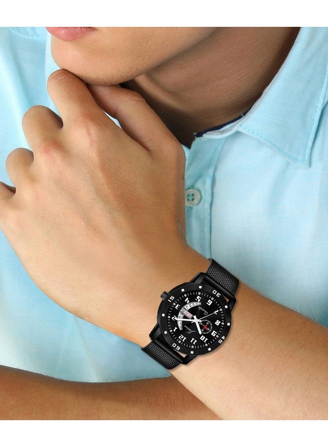 jainx Silicone Strap Black Day and Date Feature Analog Wrist Watch for Men & Boys - JM396 - Image 4