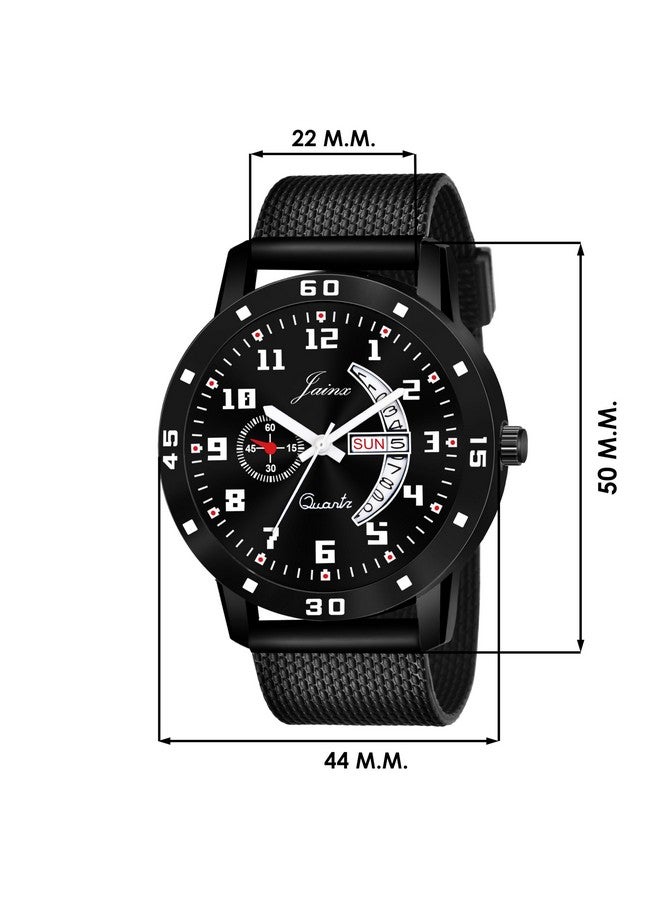 jainx Silicone Strap Black Day and Date Feature Analog Wrist Watch for Men & Boys - JM396 - Image 2