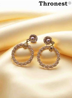 Thronest Elegant Gold Pearl Drop Earring，Hoop design ，unique and generous，Suitable for daily life, attending parties, weddings  - Image 2
