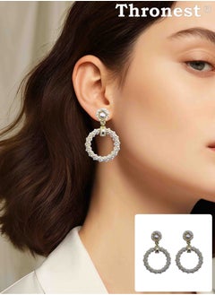 Thronest Elegant Gold Pearl Drop Earring，Hoop design ，unique and generous，Suitable for daily life, attending parties, weddings  - Image 1