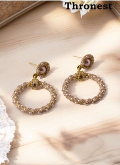 Thronest Elegant Gold Pearl Drop Earring，Hoop design ，unique and generous，Suitable for daily life, attending parties, weddings  - Image 5
