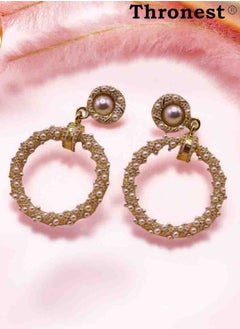 Thronest Elegant Gold Pearl Drop Earring，Hoop design ，unique and generous，Suitable for daily life, attending parties, weddings  - Image 4