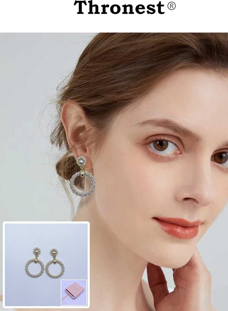 عرش قرط أنيق ذهبي أنيق متدلي من اللؤلؤ ， تصميم طوق ， فريد وسخي ， مناسب للحياة اليومية وحضور الحفلات والأعراس - Image 1