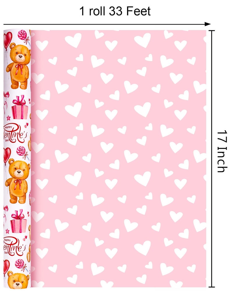 MAYPLUSS Valentines Day Wrapping Paper, Pink Heart Wrap Paper Cute Bear Gift Wrapping Roll for Girl Anniversaries Romantic Celebration, 17 in x 33ft - Image 5