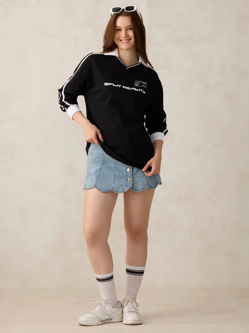 OUTZIDR Black Varsity Graphic T-Shirt