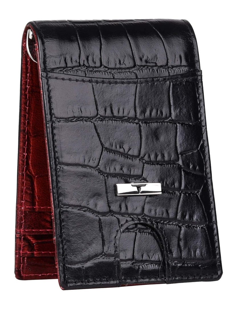 URBAN FOREST Eddy Printed Black/Dark Red Money Clip Leather Wallet for Men - Image 1