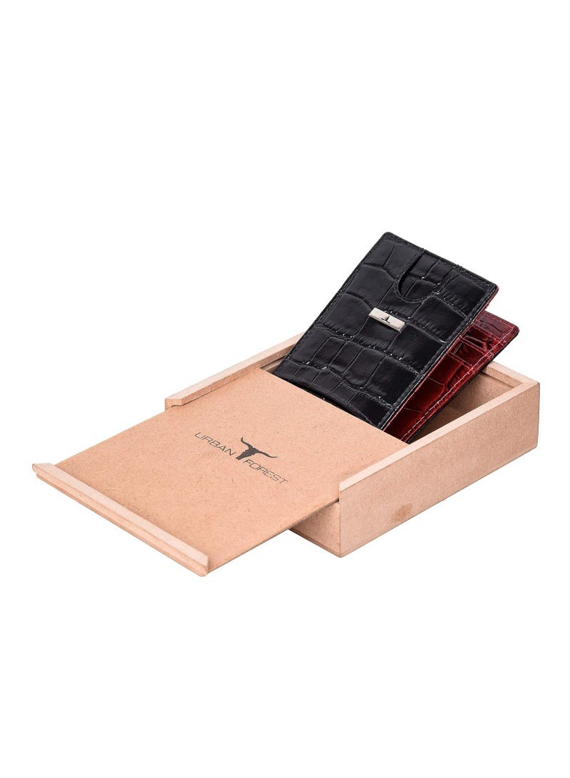 URBAN FOREST Eddy Printed Black/Dark Red Money Clip Leather Wallet for Men - Image 2