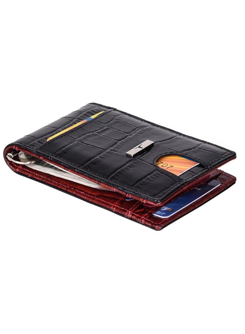 URBAN FOREST Eddy Printed Black/Dark Red Money Clip Leather Wallet for Men - Image 3