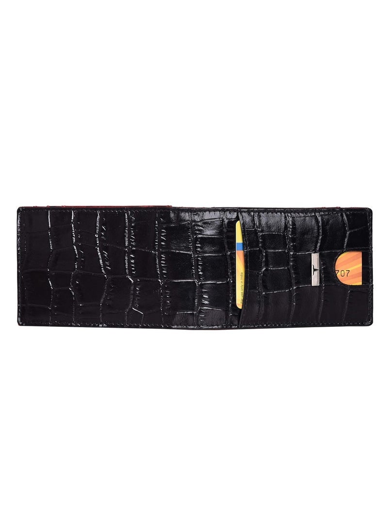 URBAN FOREST Eddy Printed Black/Dark Red Money Clip Leather Wallet for Men - Image 5