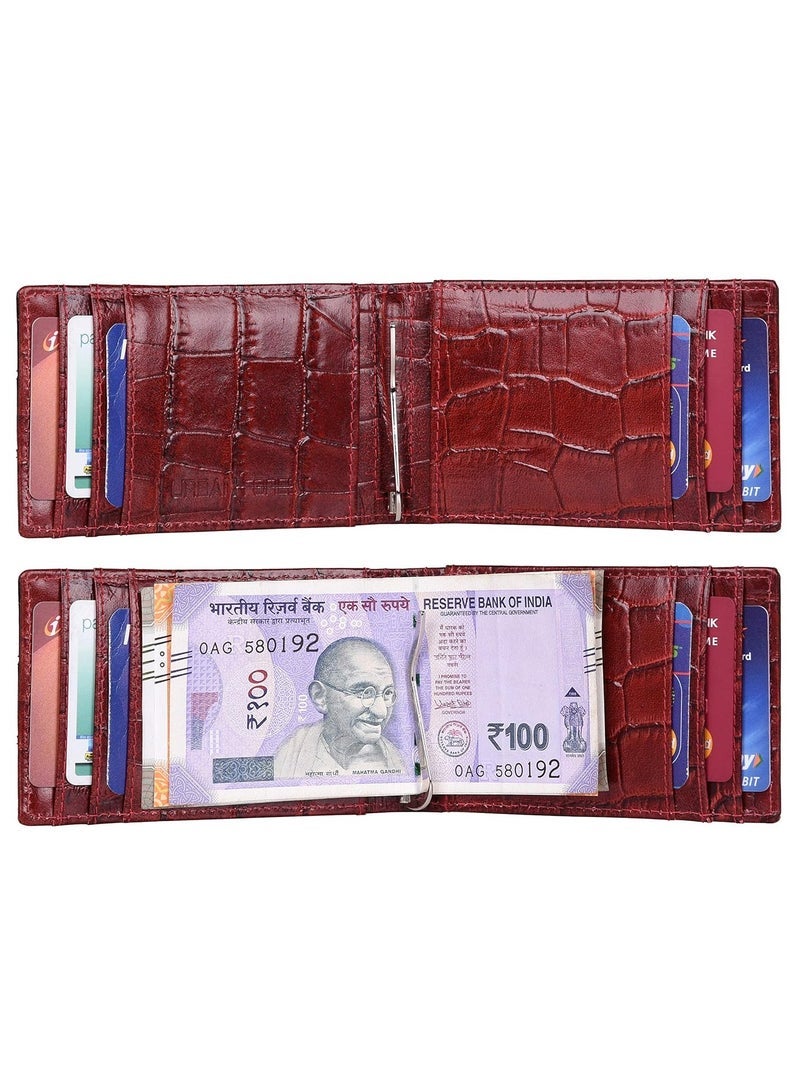 URBAN FOREST Eddy Printed Black/Dark Red Money Clip Leather Wallet for Men - Image 4