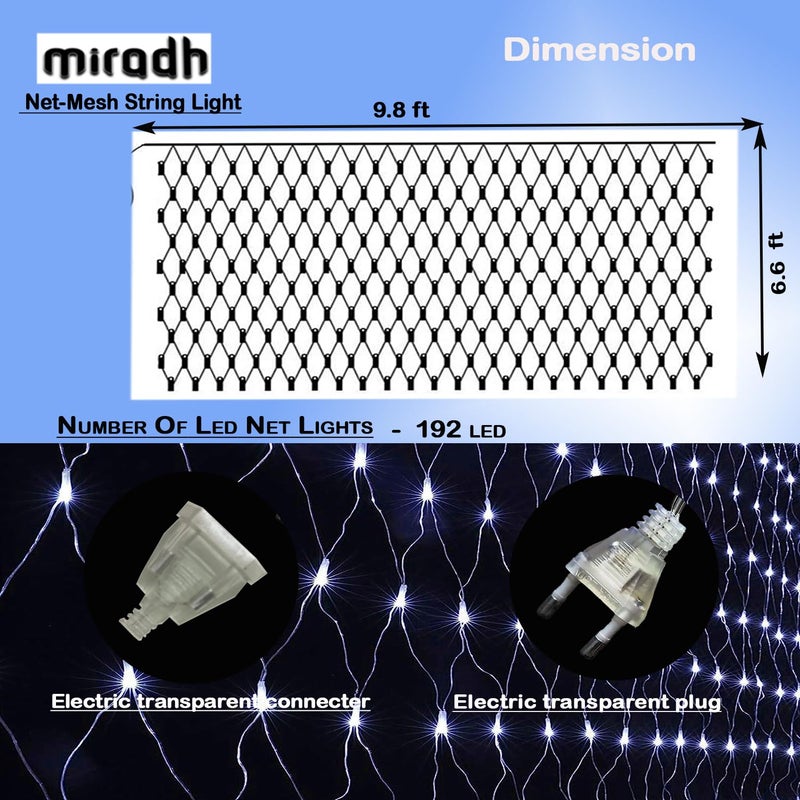 MIRADH Led Net Mesh String LightsDiwali LightsLed Lights For Home Decoration 98Ft X 66Ft 192 Leds 8 Modes 3X2M WhitePvc1 meters - Image 4