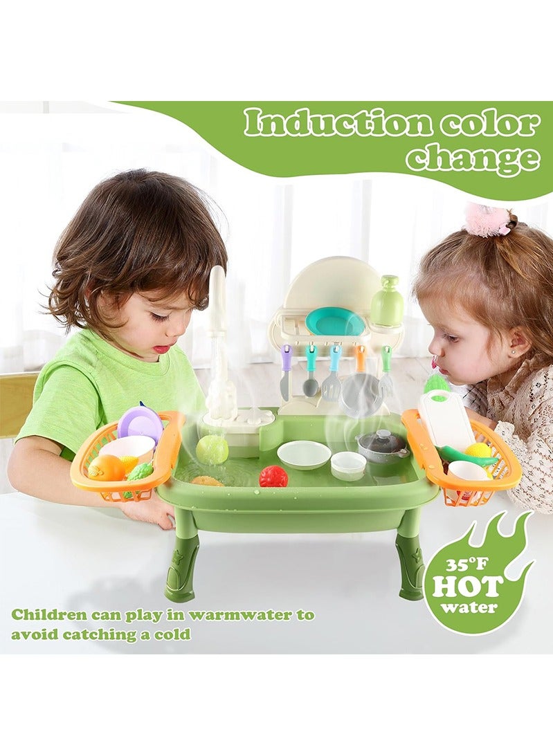 Topyich 34pcs Kitchen Set for Kids,  Kitchen Toys with Flowing Water,  Dishwasher Toys with Automatic Water Circulation System, suitable for Kids Boys Girls Toddlers (Green) - Image 5