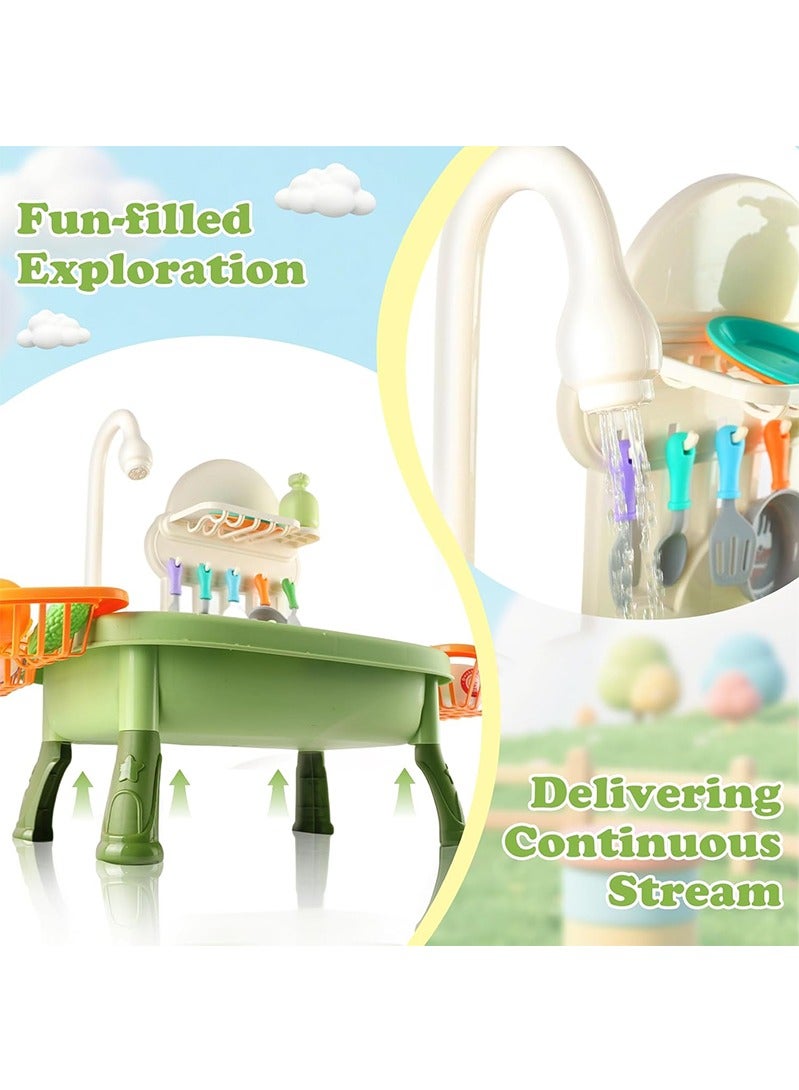 Topyich 34pcs Kitchen Set for Kids,  Kitchen Toys with Flowing Water,  Dishwasher Toys with Automatic Water Circulation System, suitable for Kids Boys Girls Toddlers (Green) - Image 4