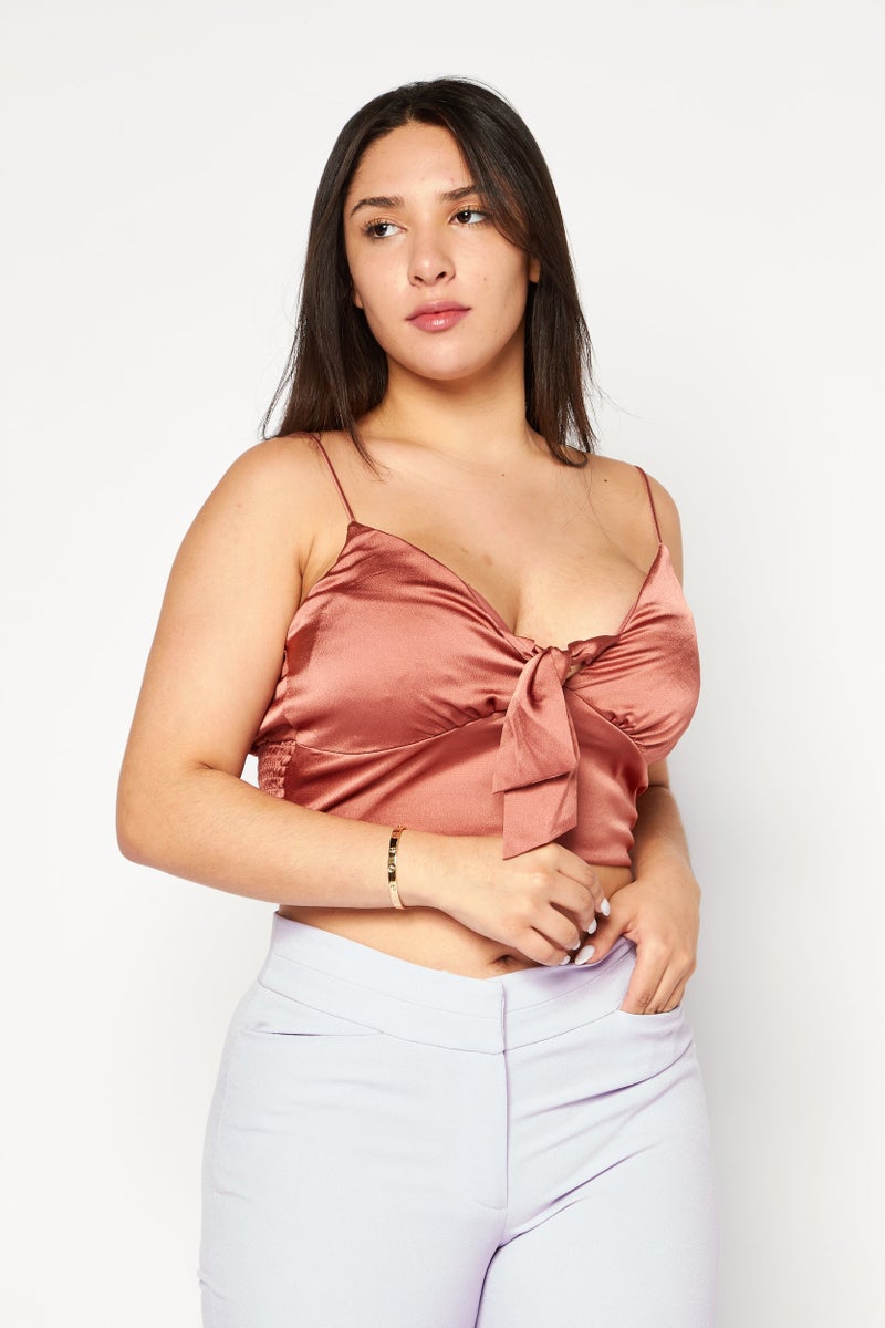 Endless Blu Women V Neck Sleeveless Top, Brown - Image 1