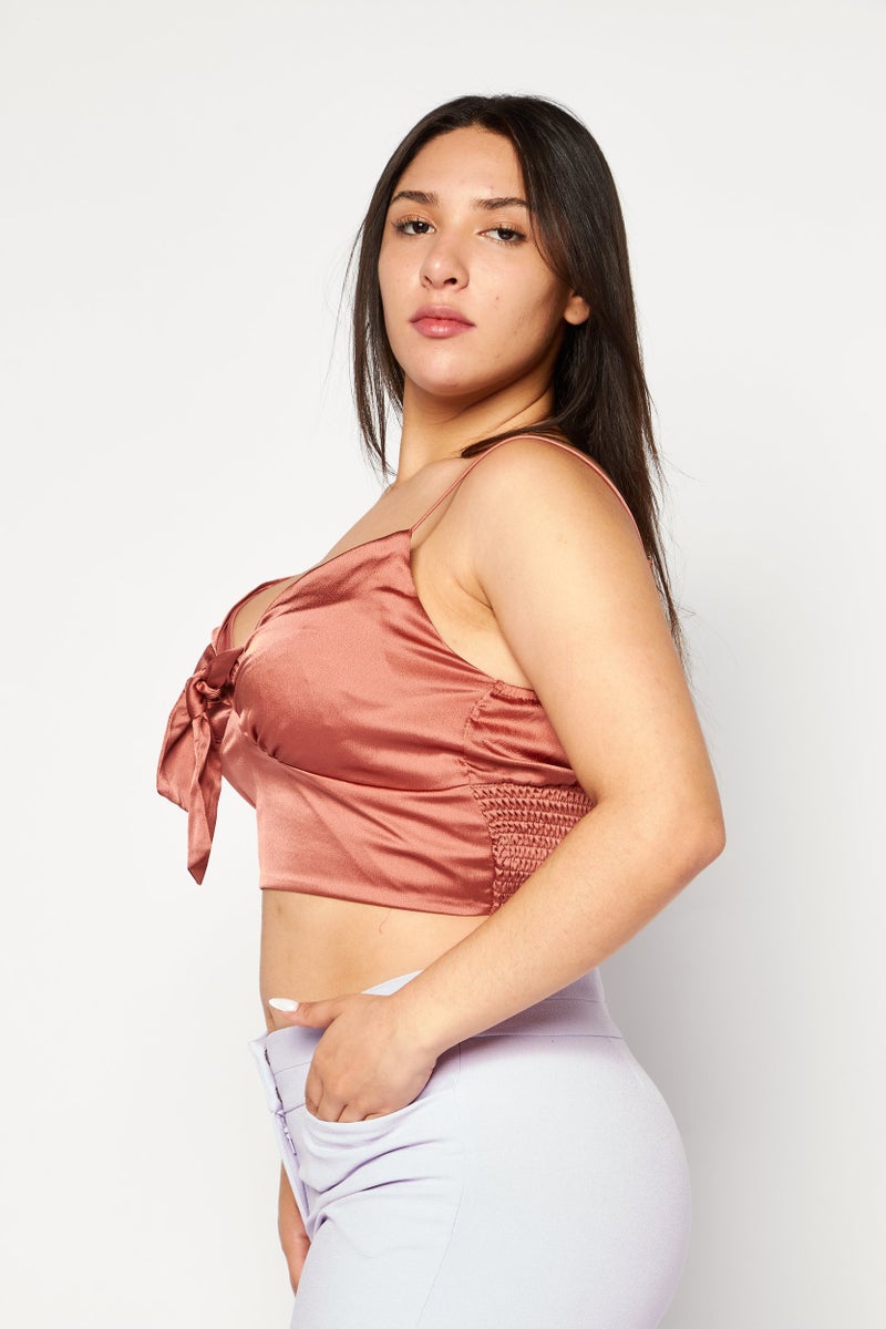 Endless Blu Women V Neck Sleeveless Top, Brown - Image 2