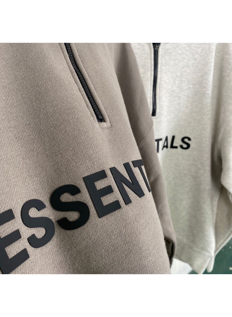 Generic - 2020SS half zipper sweater FOG double line ESSENTIALS sweater fashion brand fleece-lined Street cross-border hot sale Camel tan - Image 1
