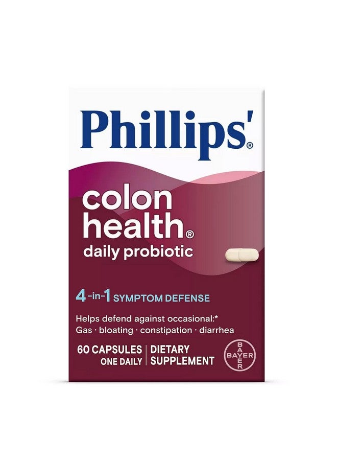 فيليبس كبسولات بروبيوتيك يومية من Phillips' Colon Health، 4 في 1 للدفاع عن الأعراض للمساعدة في الدفاع ضد الغازات العرضية والانتفاخ والإمساك والإسهال، مكمل يومي، 60 كبسولة - Image 1