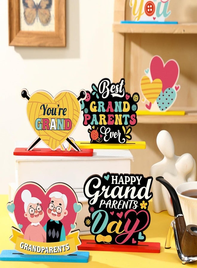 Pickmesh 6 Pcs Grandparents Day Table Centerpieces Happy Grandparents Day Wooden Decorations for Best Grandpa and Grandma Ever Grandma and Grandpa Wood Tabletop Party Supplies, 6 Styles - Image 2