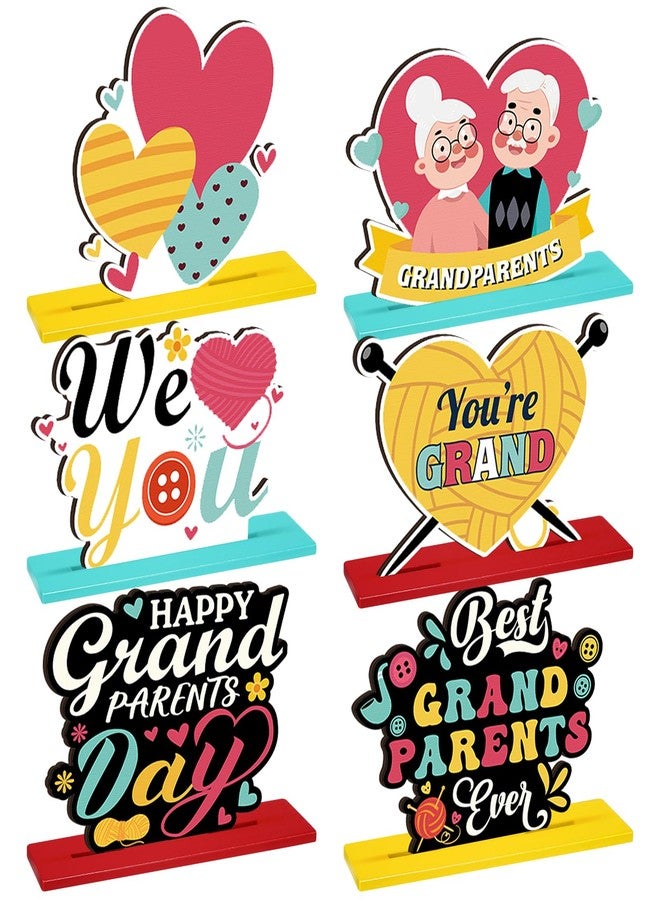 Pickmesh 6 Pcs Grandparents Day Table Centerpieces Happy Grandparents Day Wooden Decorations for Best Grandpa and Grandma Ever Grandma and Grandpa Wood Tabletop Party Supplies, 6 Styles - Image 1