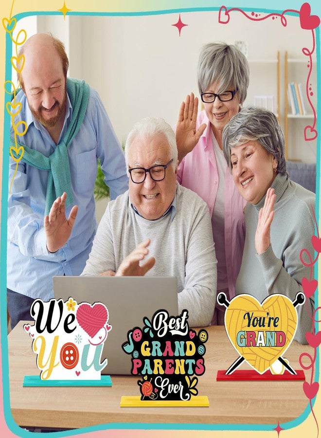 Pickmesh 6 Pcs Grandparents Day Table Centerpieces Happy Grandparents Day Wooden Decorations for Best Grandpa and Grandma Ever Grandma and Grandpa Wood Tabletop Party Supplies, 6 Styles - Image 3