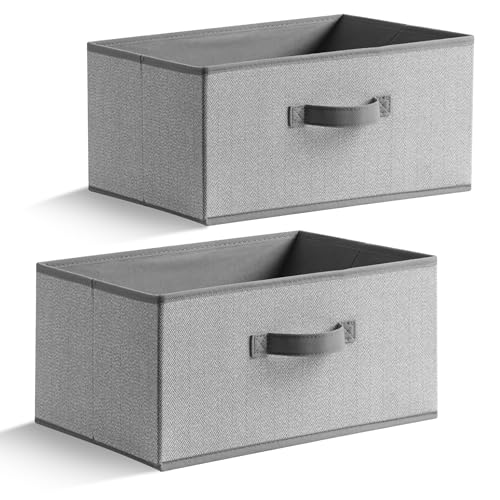 EITMOW 157 Inch Storage Baskets Woven Fabric Bins Storage Cubes with Reinforced Handles Organizer Bins for Closet Shelves Foldable for Clothes Gray 2PCS1571178inch - Image 1