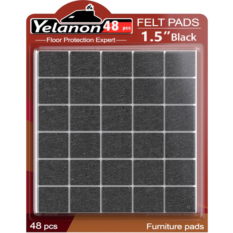 Yelanon Felt Furniture Pads -48 Pcs 1.5"" Premium Felt Pads For Chair Legs Furniture, Floor Protectors For Hardwood Floors, Black - Image 1