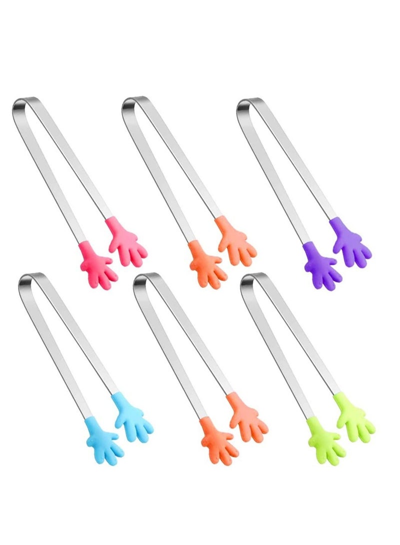 Captaintech Silicone Mini Tongs 6PCS, 5 Inch Hand Shape Food Tongs, Colourful Small Kids Tongs for Serving Food, Ice Cube, Fruits, Sugar, Barbecue - Image 1