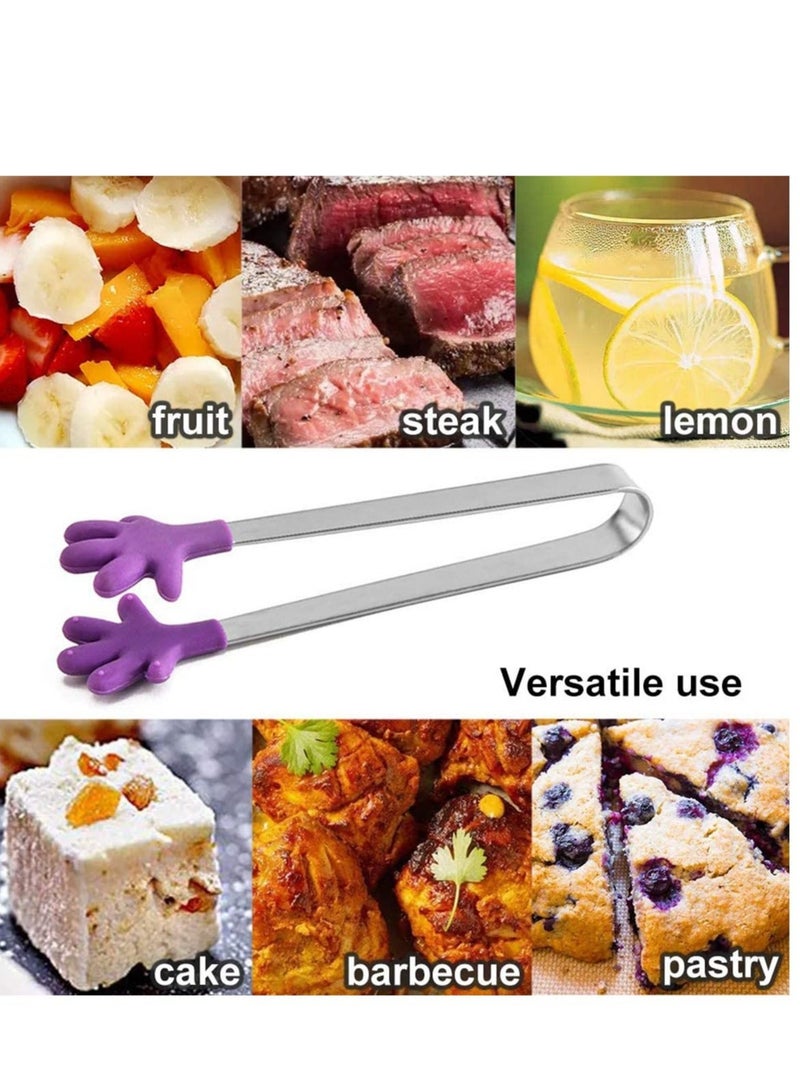 Captaintech Silicone Mini Tongs 6PCS, 5 Inch Hand Shape Food Tongs, Colourful Small Kids Tongs for Serving Food, Ice Cube, Fruits, Sugar, Barbecue - Image 3