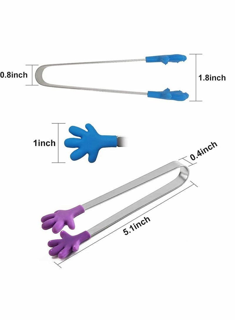 Captaintech Silicone Mini Tongs 6PCS, 5 Inch Hand Shape Food Tongs, Colourful Small Kids Tongs for Serving Food, Ice Cube, Fruits, Sugar, Barbecue - Image 5
